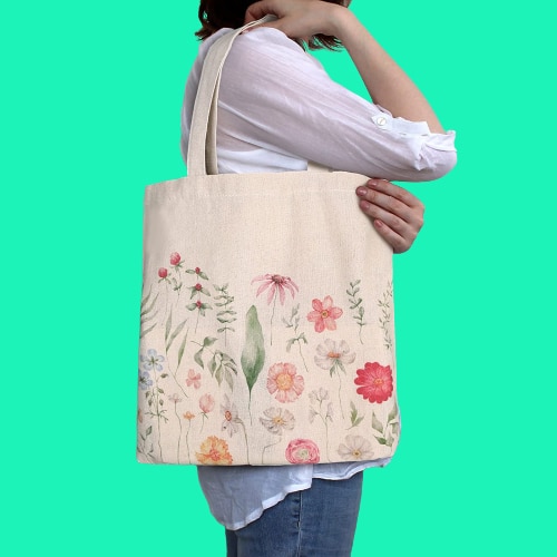 bolsa de tocuyo con flores