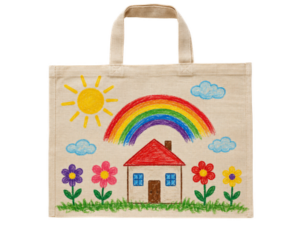 Bolsa de tocuyo para pintar con dibujos infantiles