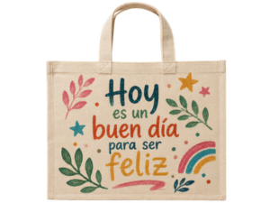 Bolsa de tocuyo pintada con frase motivacional