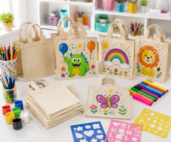 Bolsas de tela para pintar en colegios y talleres educativos