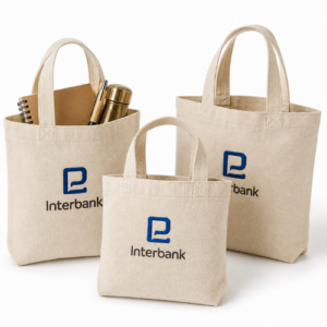 Bolsas de tela para recuerdos con logos corporativos