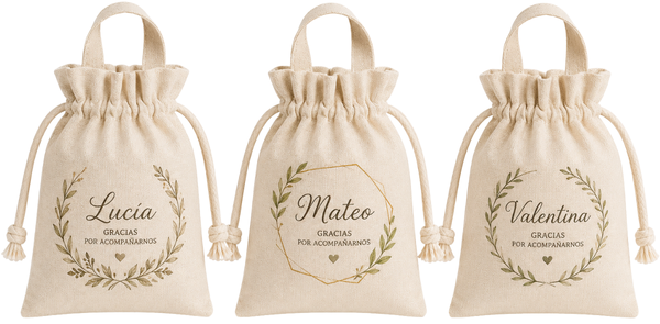 Bolsas de tela para recuerdos con nombres personalizados