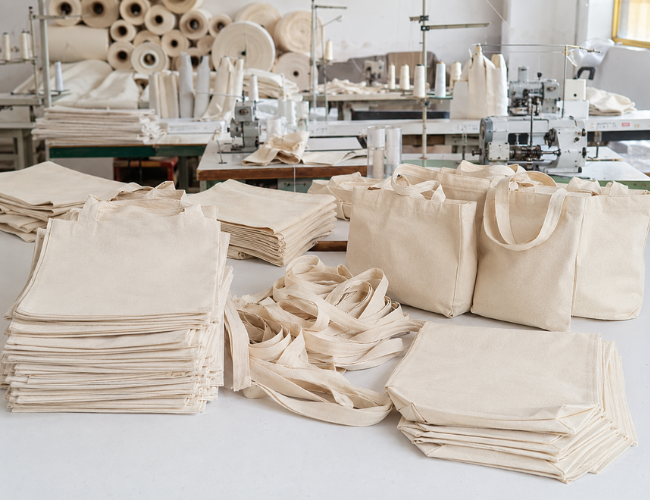 Fabricación de bolsas de tela en taller de Gamarra La Victoria