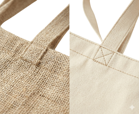 Detalle de tela tocuyo y lona utilizada para fabricar bolsas de tela